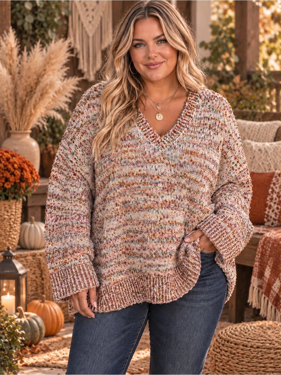 Cupio Sweaters - NWT Cupio Multicolor Marled V-Neck Sweater Size 3X